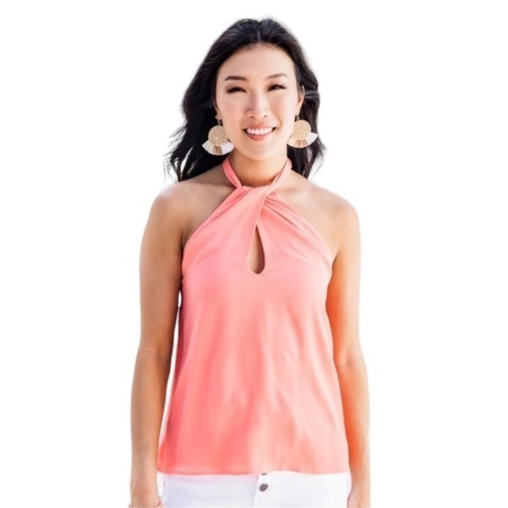 EUC Pink Lily Never Look Back Peach Halter Tank